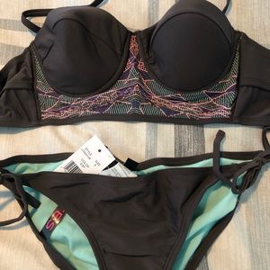 Brown and teal bathing suit